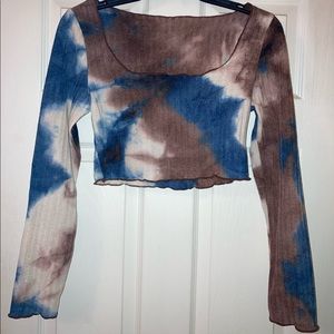 Multicolored Ribbed Long Sleeve Crop Top